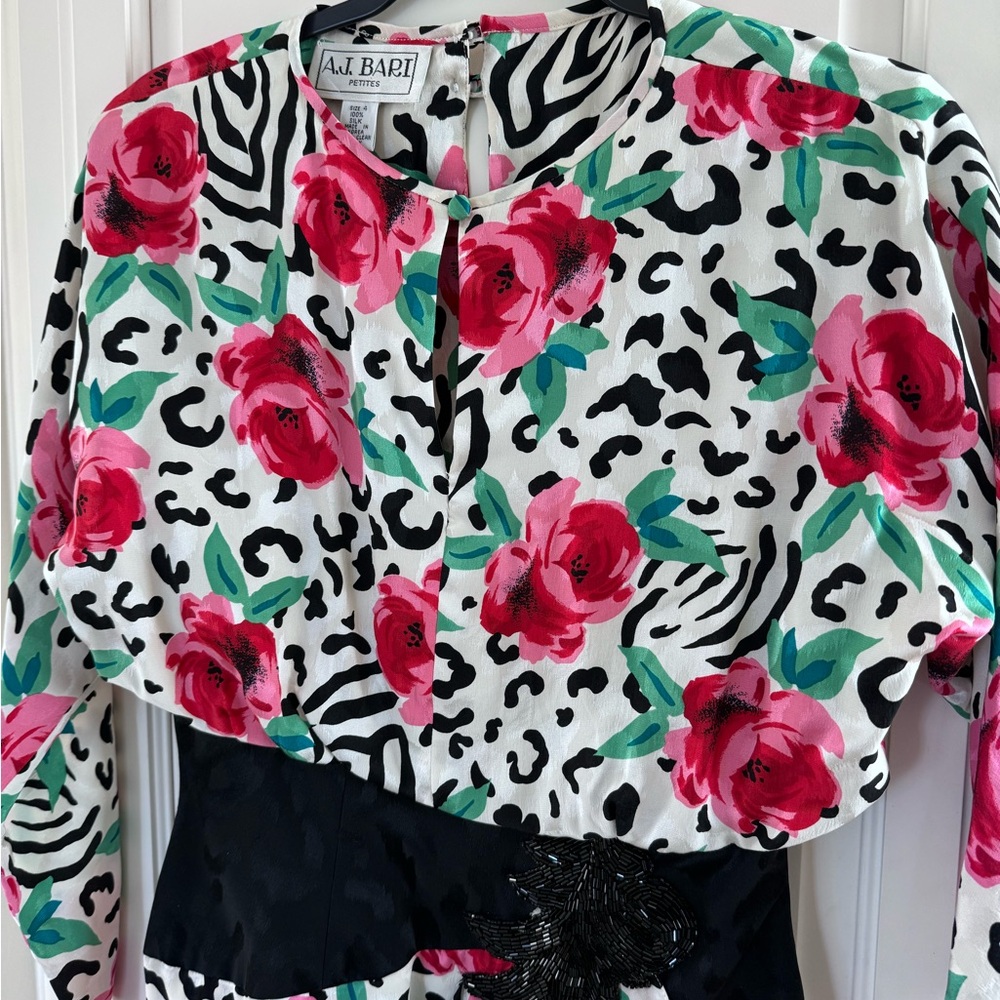 Vintage A.J. BARI Floral and Animal Print Dress - Picture 3 of 15